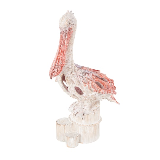 13.25" Pelican Textured Decorative Sculpture with Feathers & Round Blocks
